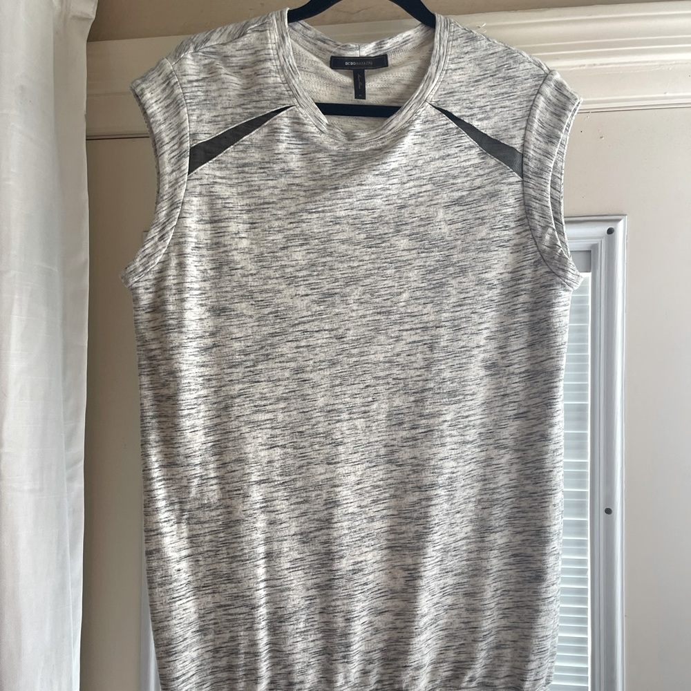 BCBG Max Azria Dress. Grey with mesh detail on shoulders.